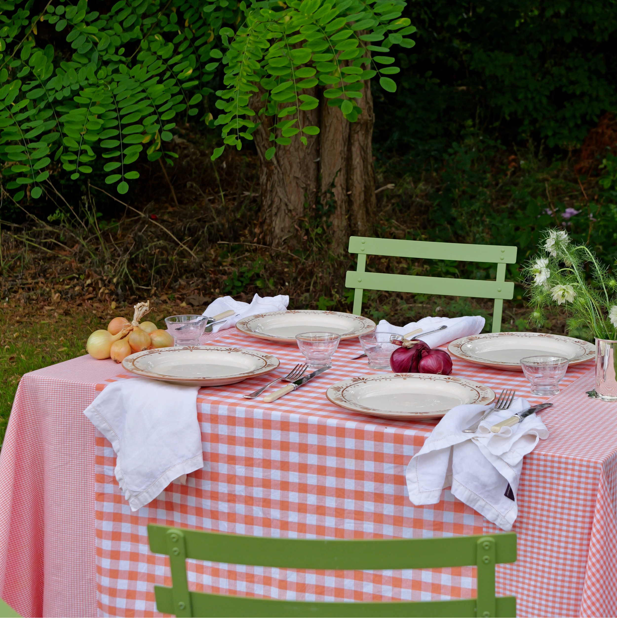 Patchwork Gingham Orange Cotton Tablecloth