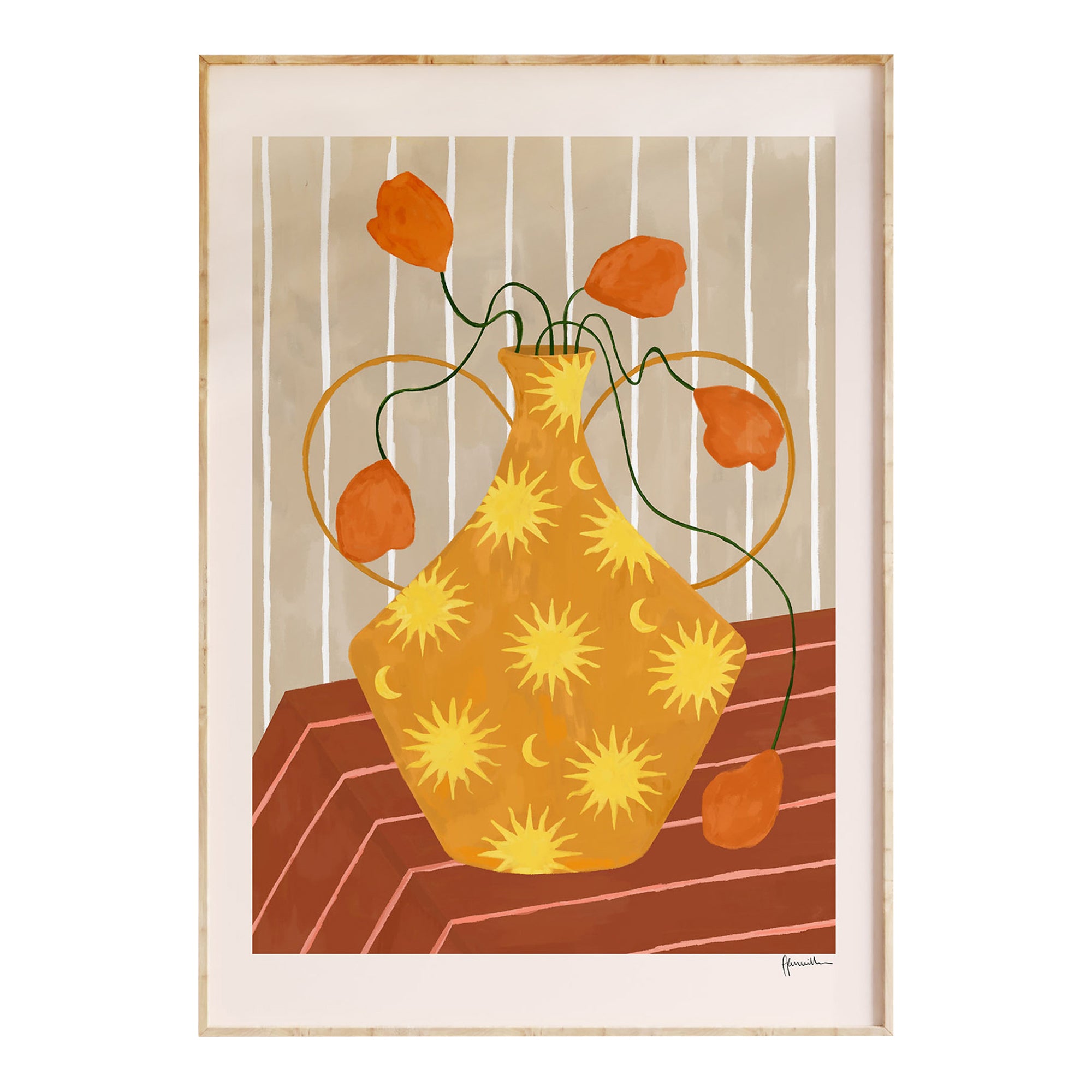 Orange Flowers In Sun & Moon Vase
