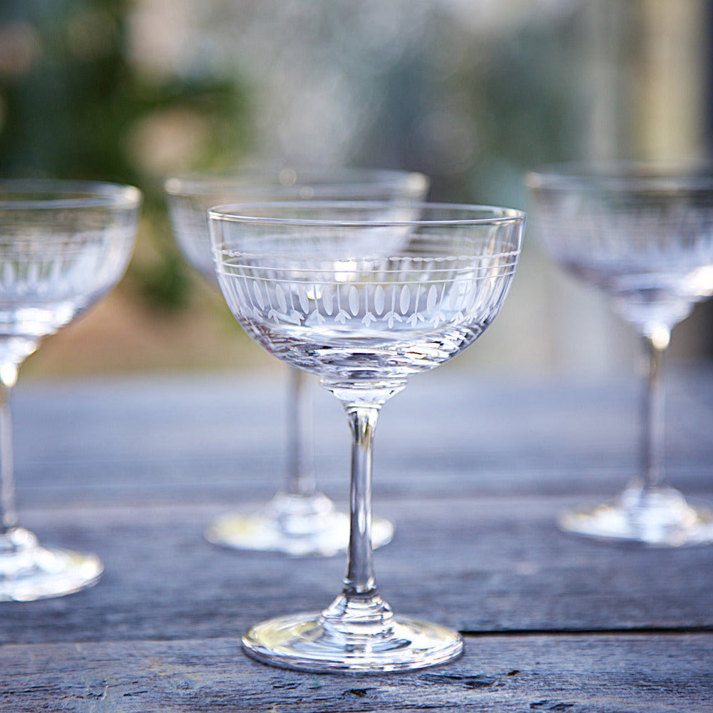 Crystal Champagne Saucers with Ovals Design