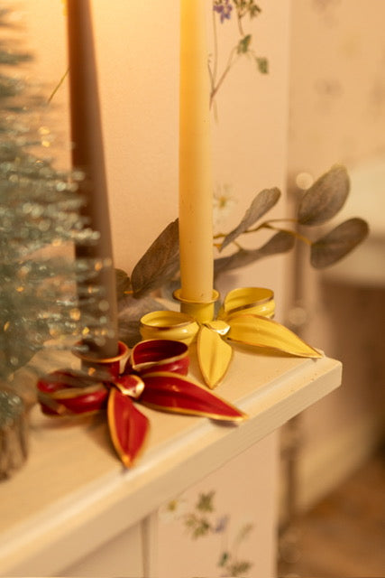 A Pair of Bow Candleholders | Ruby Red