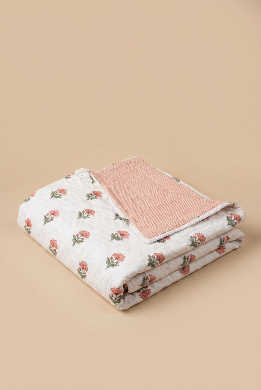 Pink Floral Summer Pique Bed Quilt