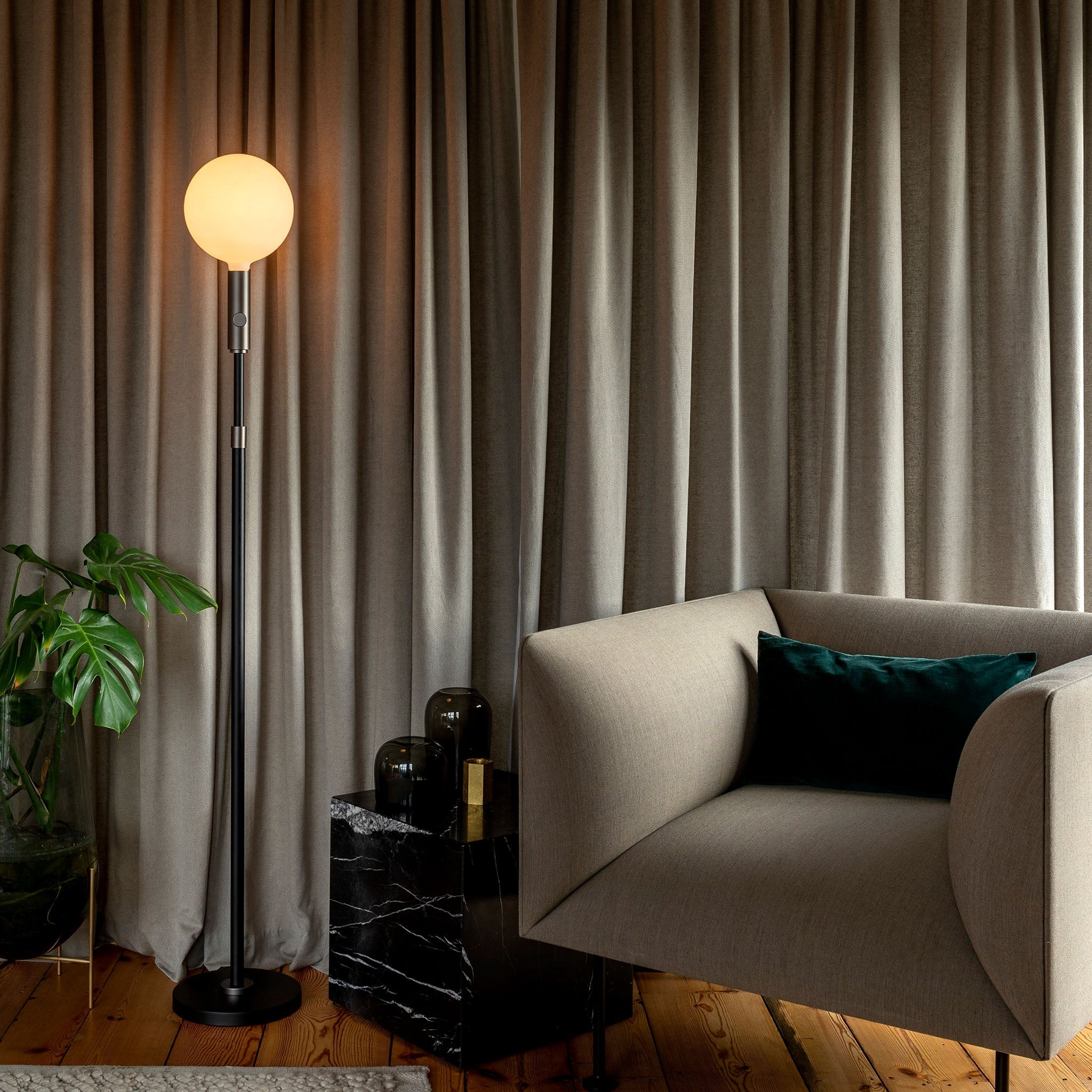 Poise Adjustable Floor Lamp in Brass + Sphere V