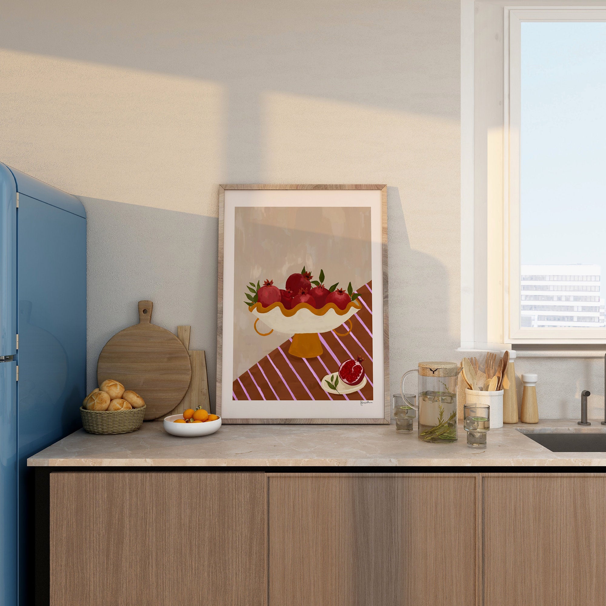 Pomegranates In Wavy Bowl