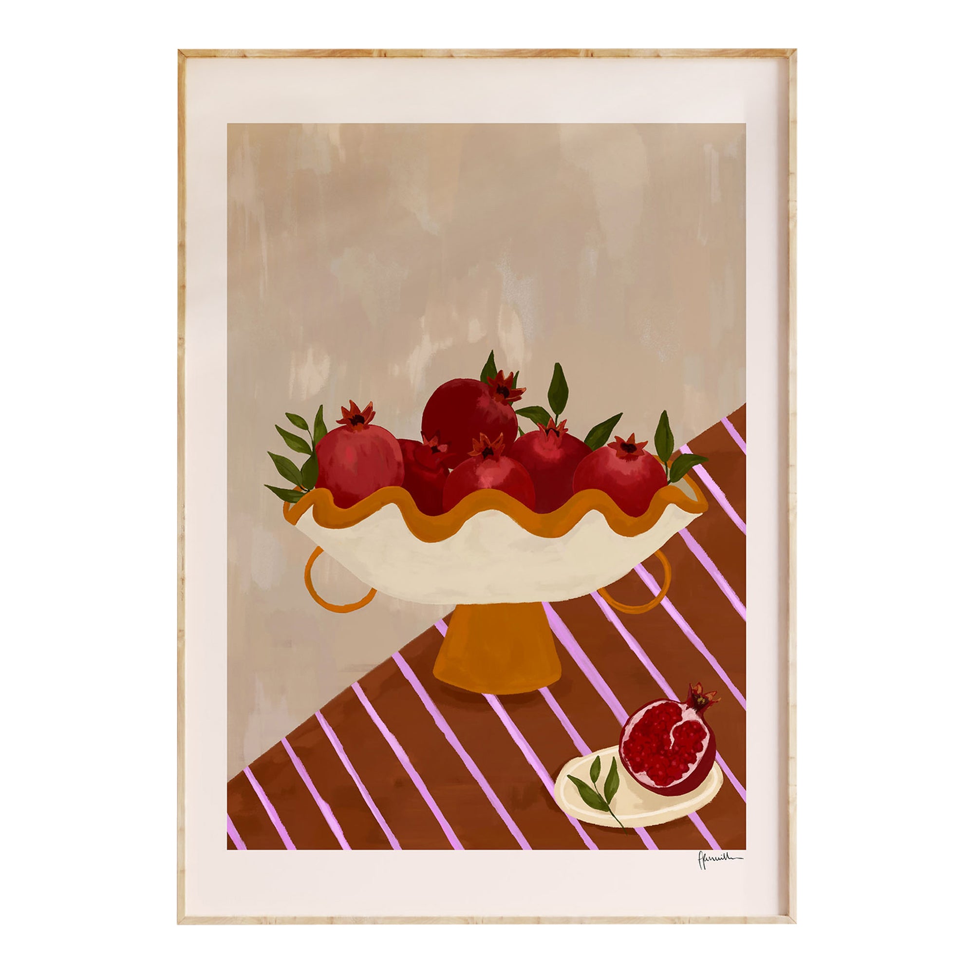 Pomegranates In Wavy Bowl