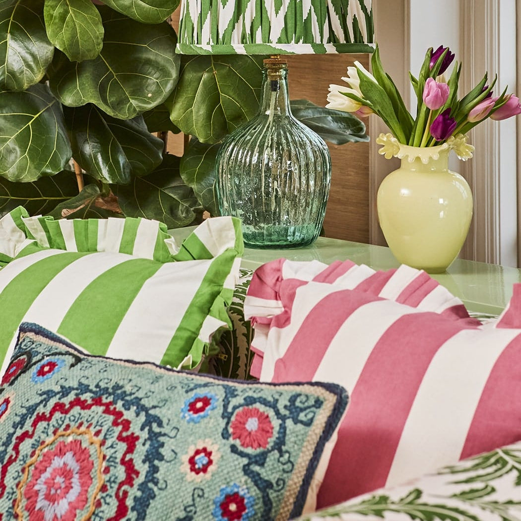 Cabana Stripe Ruffled Cushion Cover | Pink Candy