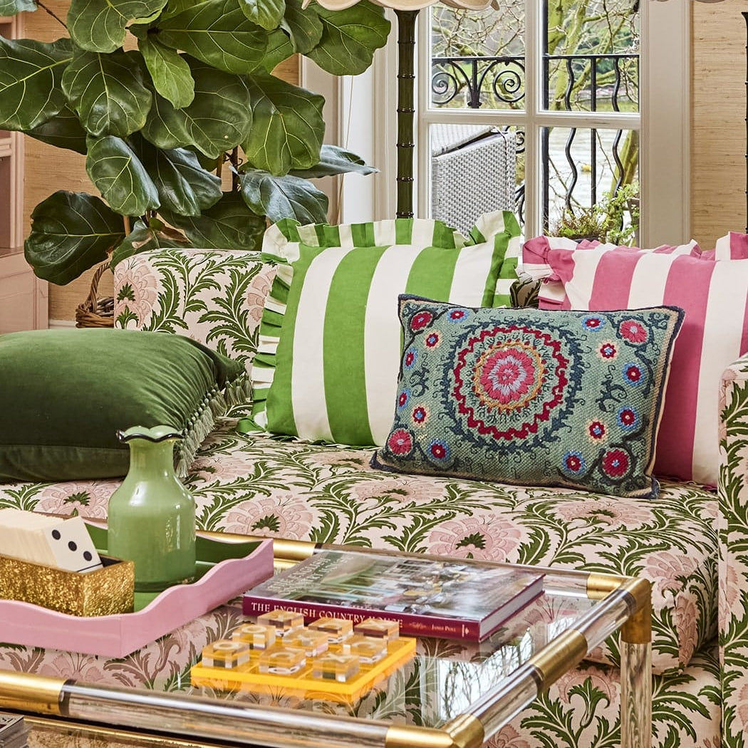 Cabana Stripe Ruffled Cushion Cover | Pink Candy