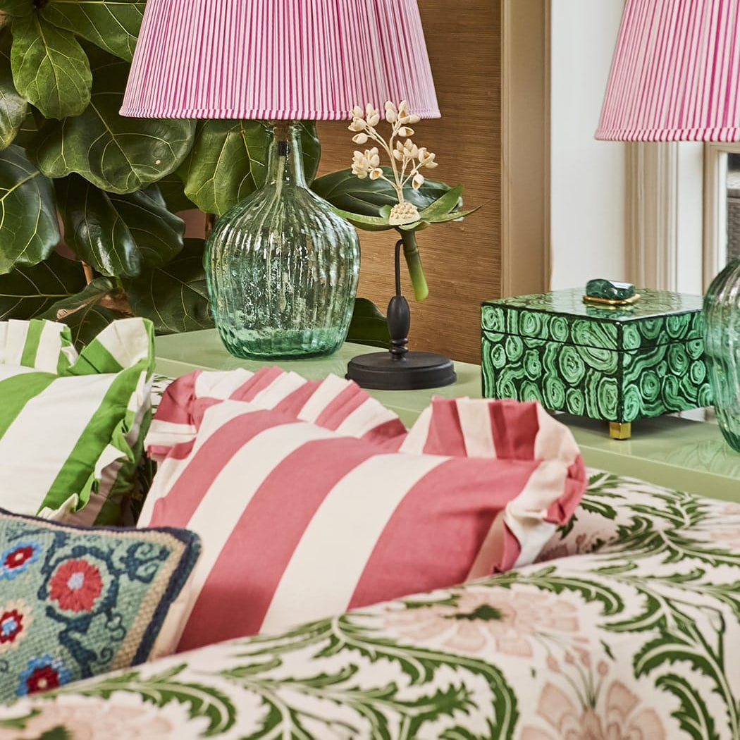 Cabana Stripe Ruffled Cushion Cover | Pink Candy