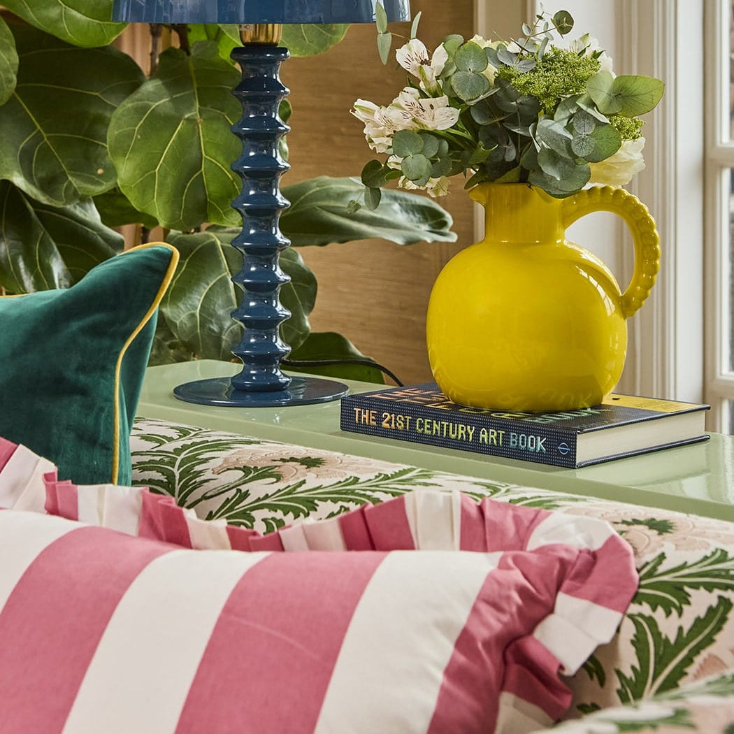 Cabana Stripe Ruffled Cushion Cover | Pink Candy