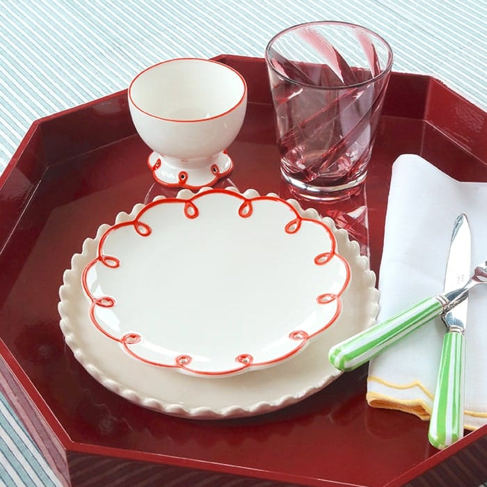 Rosy Red Scalloped Side Plates | Set of 4