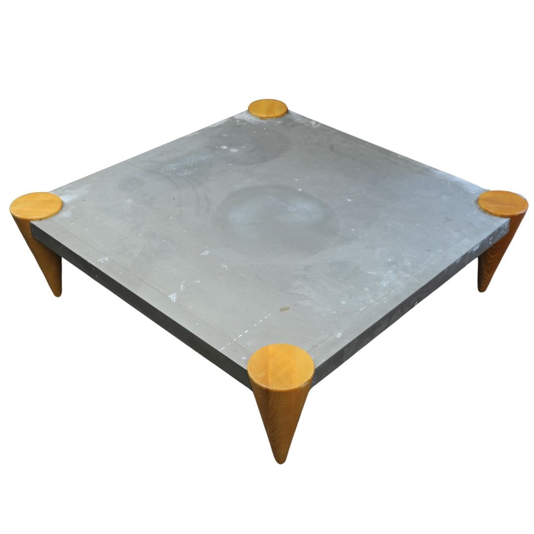 Zinc Square Coffee Table with Turned Oak Legs by Conran, 1980s