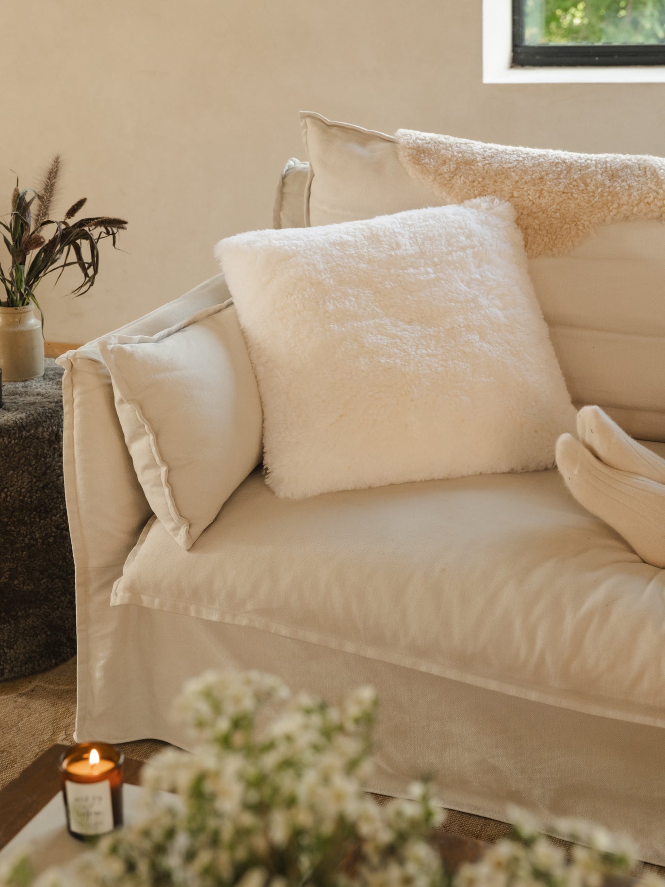 Shearling Cushion | White