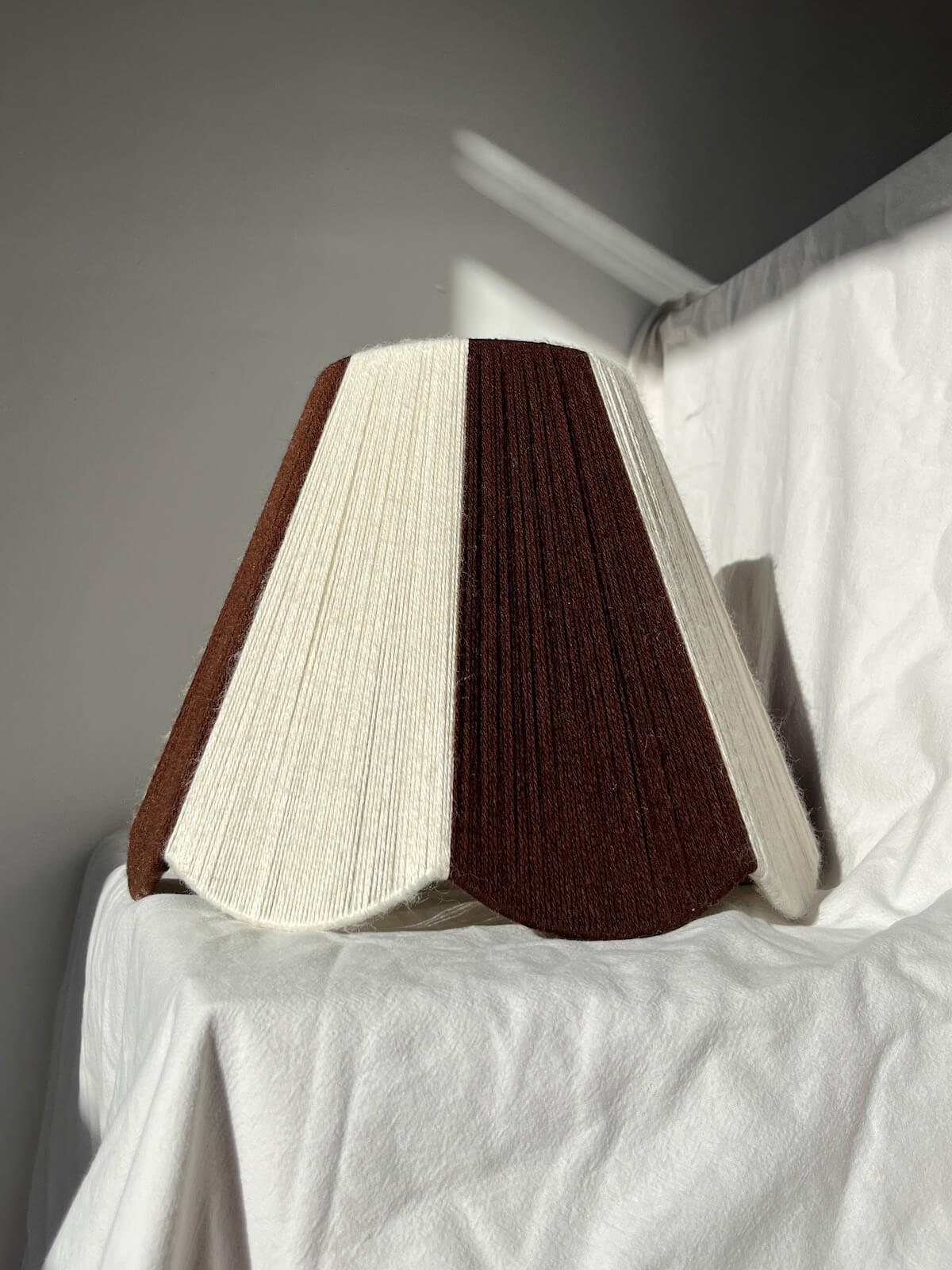 Cocoa and Ecru Scallop Yarn Lampshade
