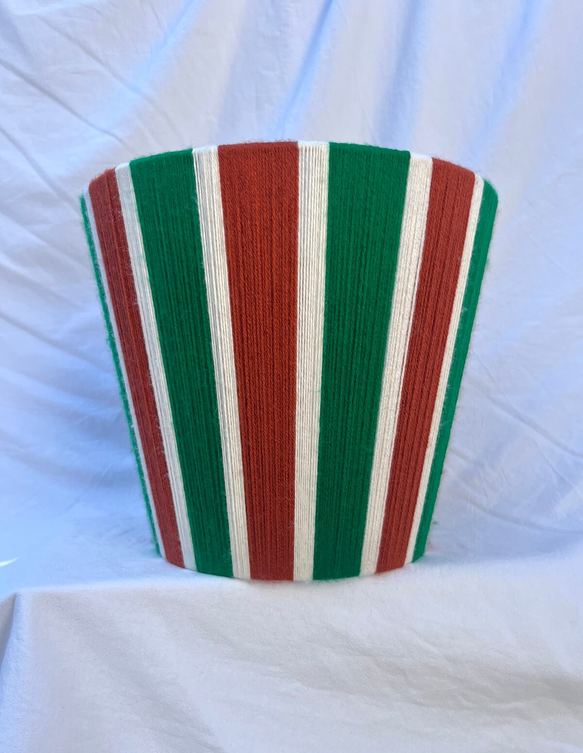 Rust, Ecru & Jade Green Striped Yarn Drum Lampshade