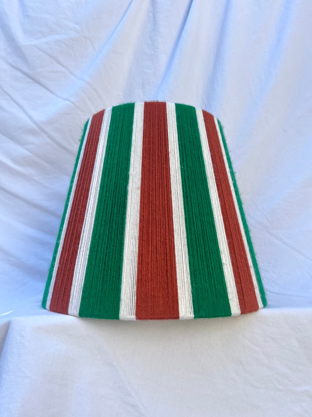 Rust, Ecru & Jade Green Striped Yarn Drum Lampshade