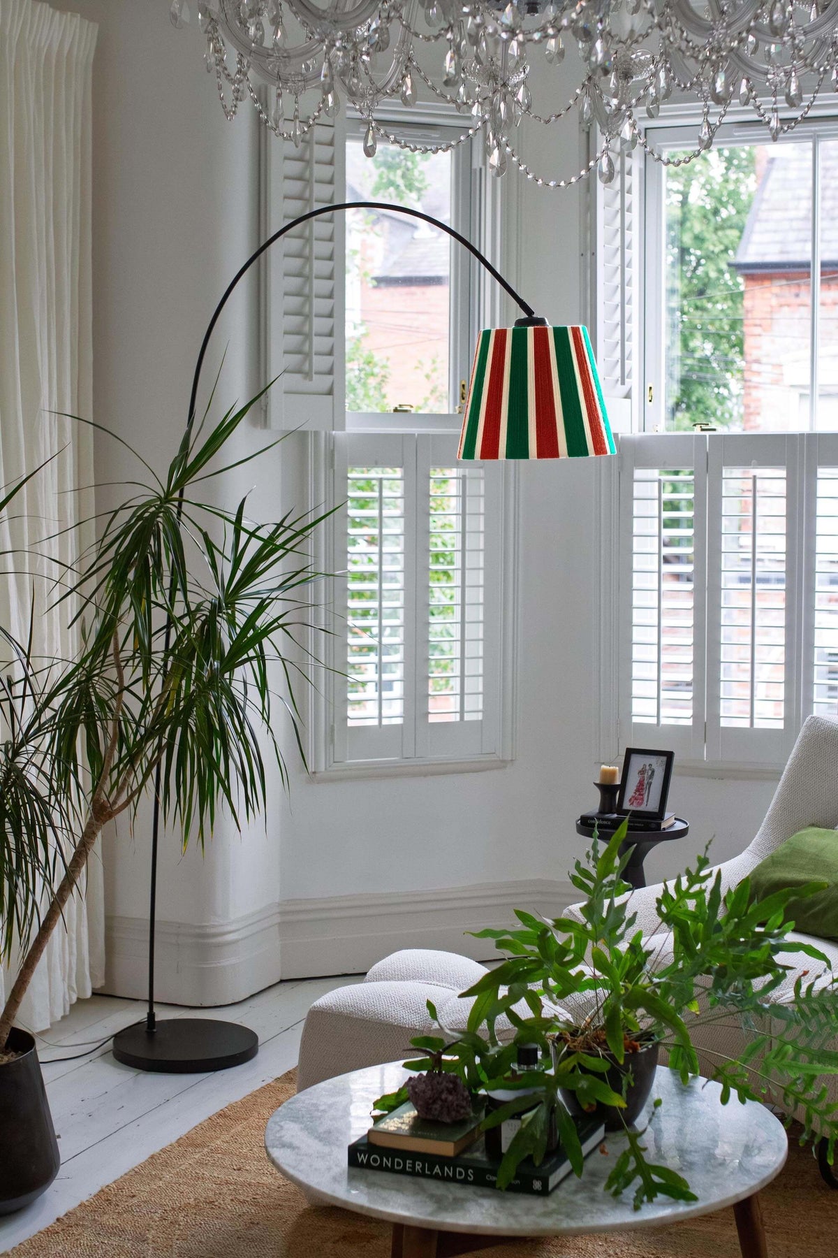 Rust, Ecru & Jade Green Striped Yarn Drum Lampshade