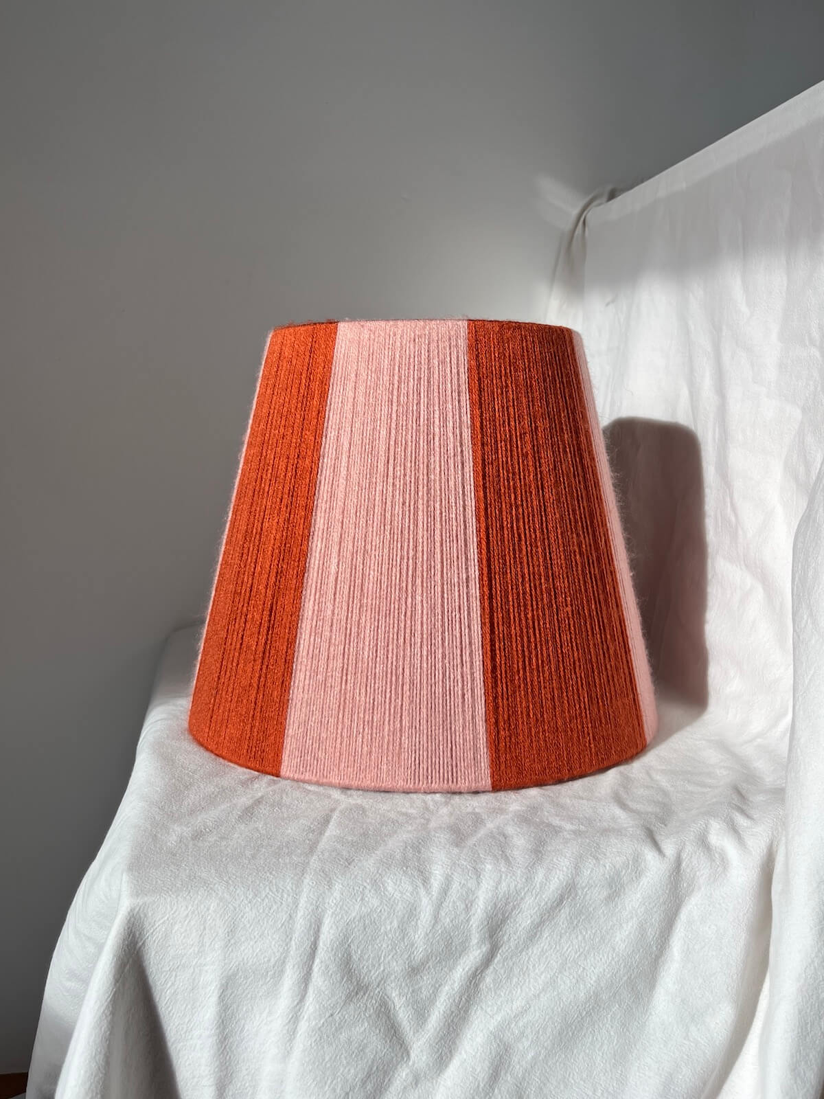 Rust & Peony Pink Yarn Striped Drum Lampshade