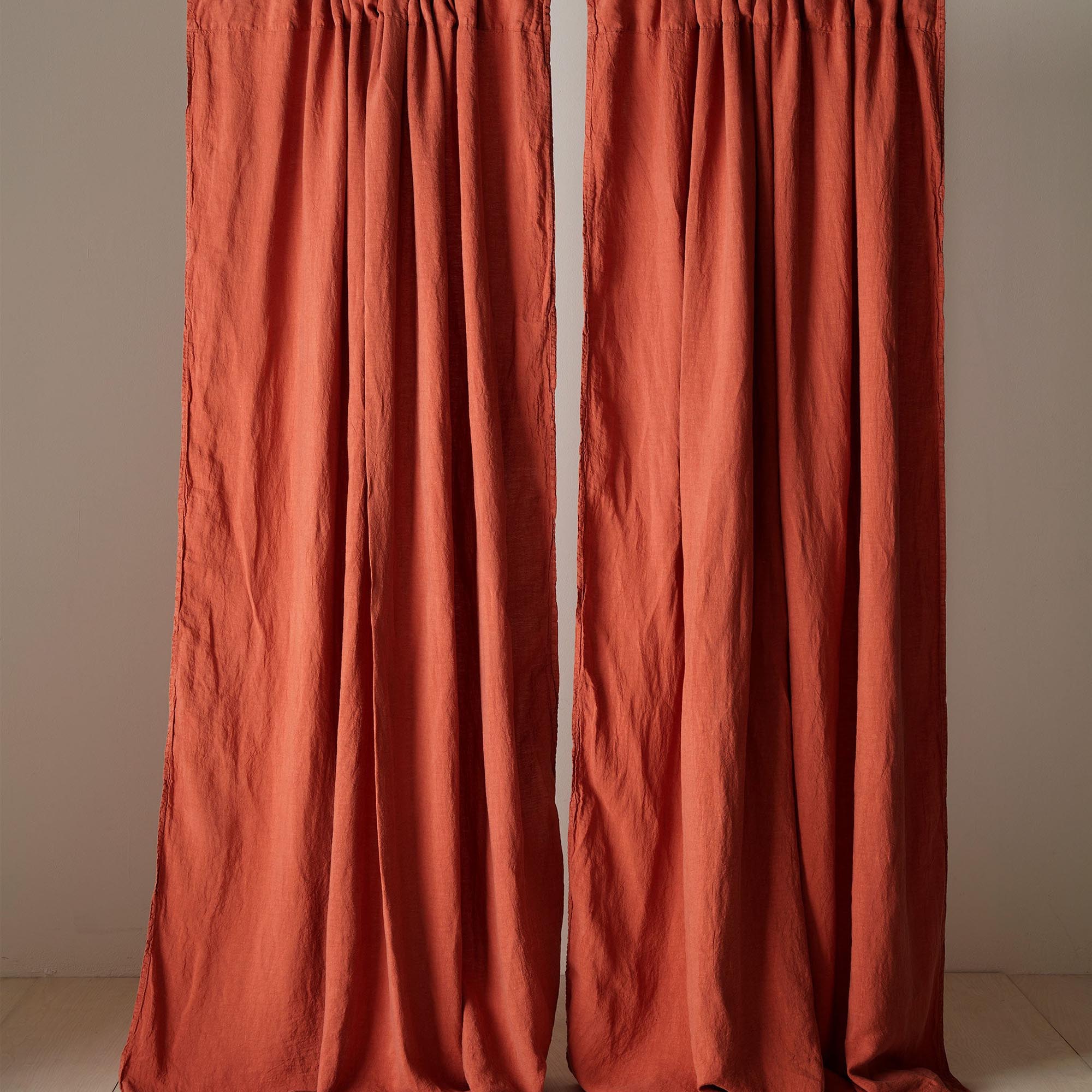 100% Linen Loop Top Single Curtain | Spice