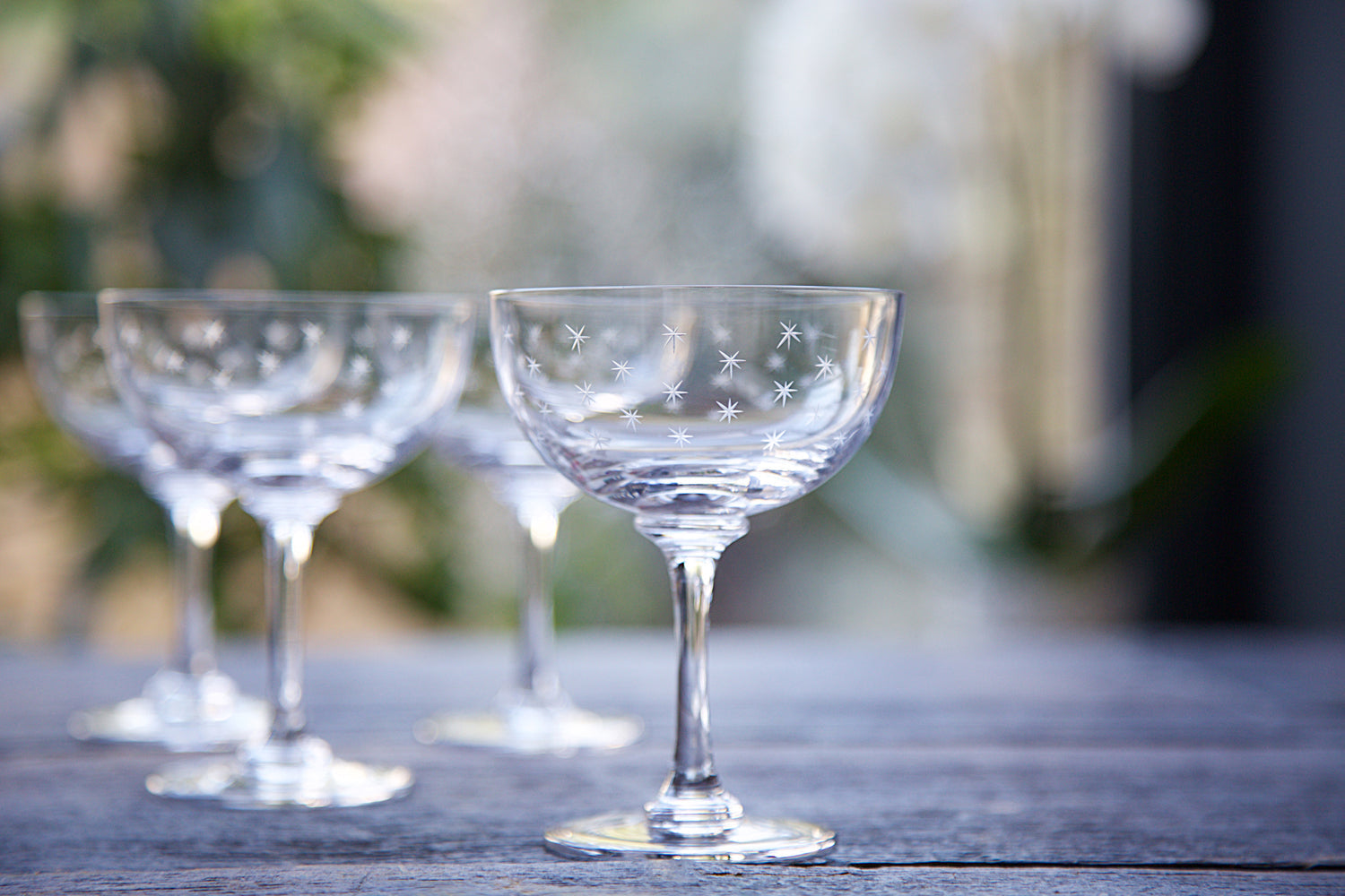 Crystal Champagne Coupes | Engraved Stars