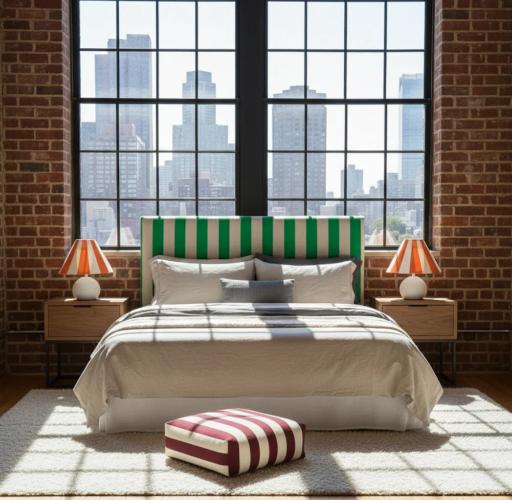 Striped Upholstered Linen Headboard | Single