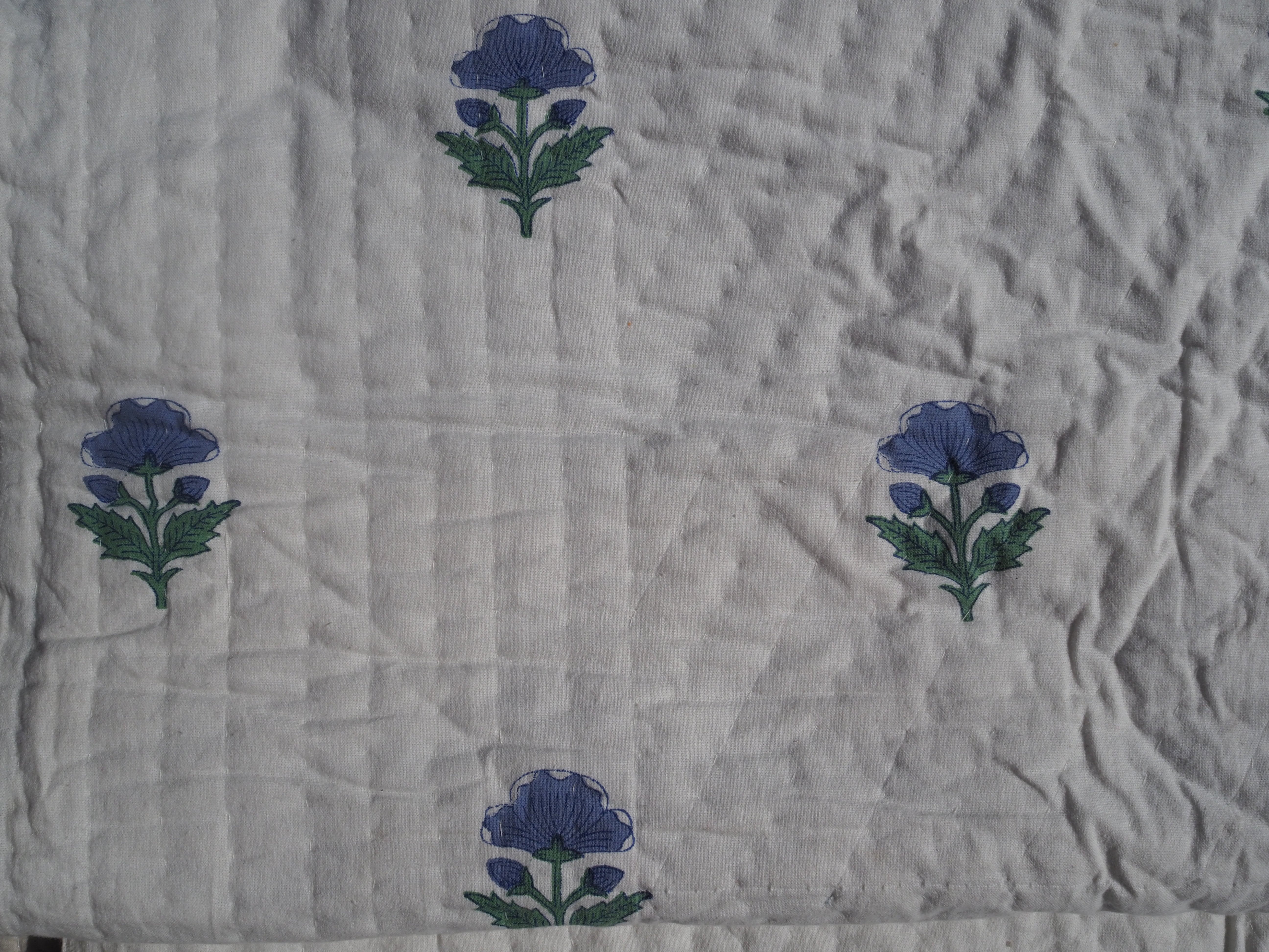 Blue Floral Summer Pique Bed Quilt