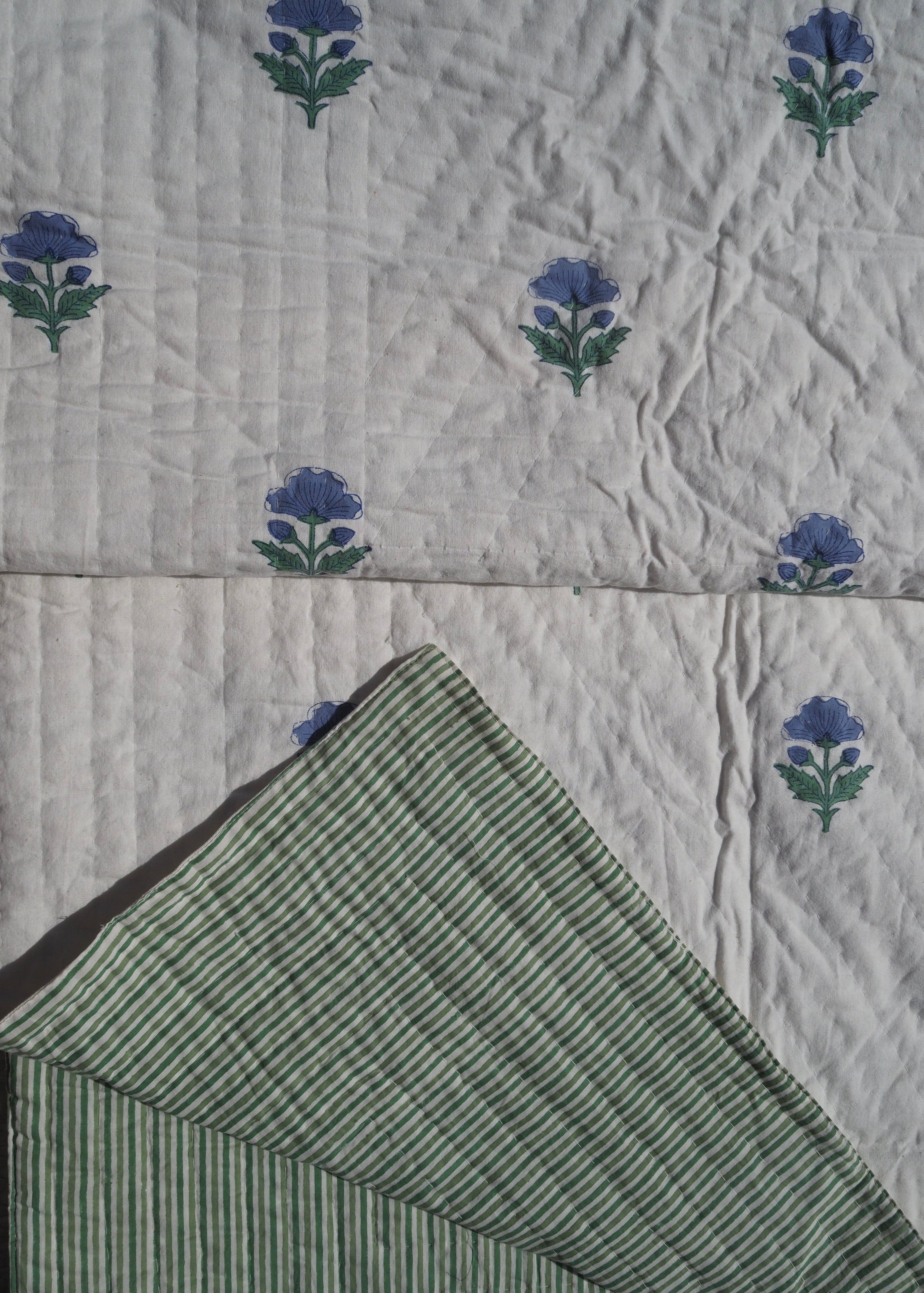Blue Floral Summer Pique Bed Quilt
