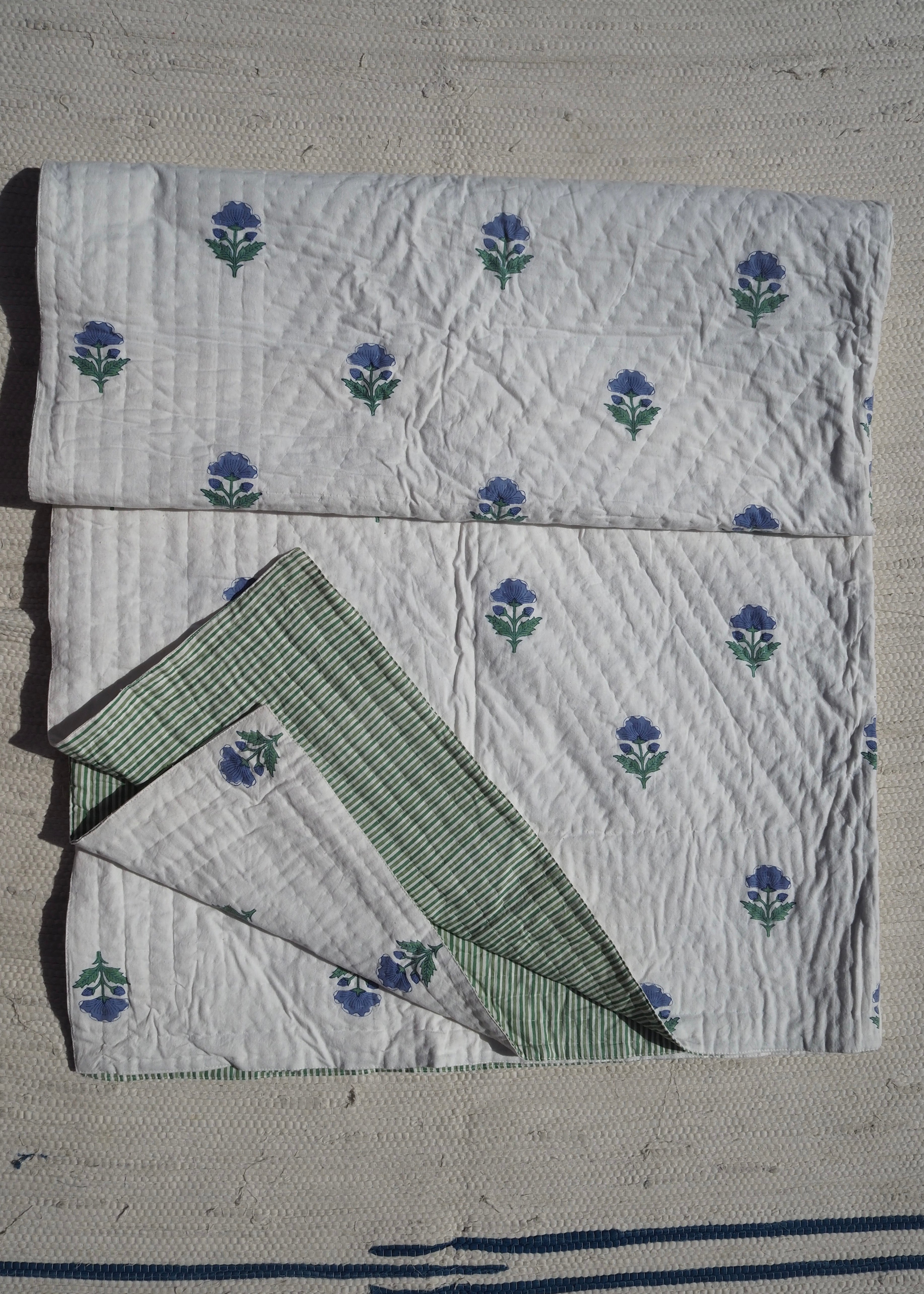 Blue Floral Summer Pique Bed Quilt