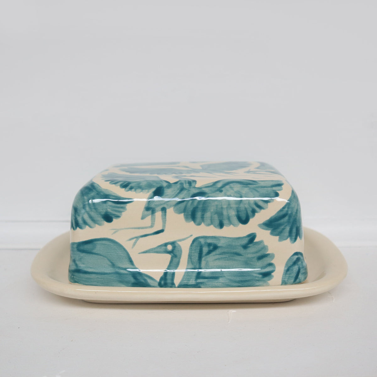 Herons Hand Painted Butter Dish - Teal