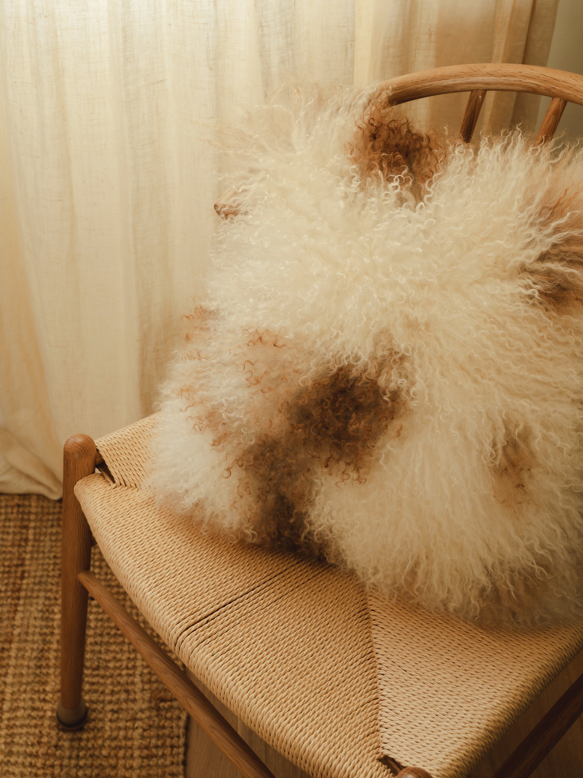 Tibetan Sheepskin Cushion | White & Brown