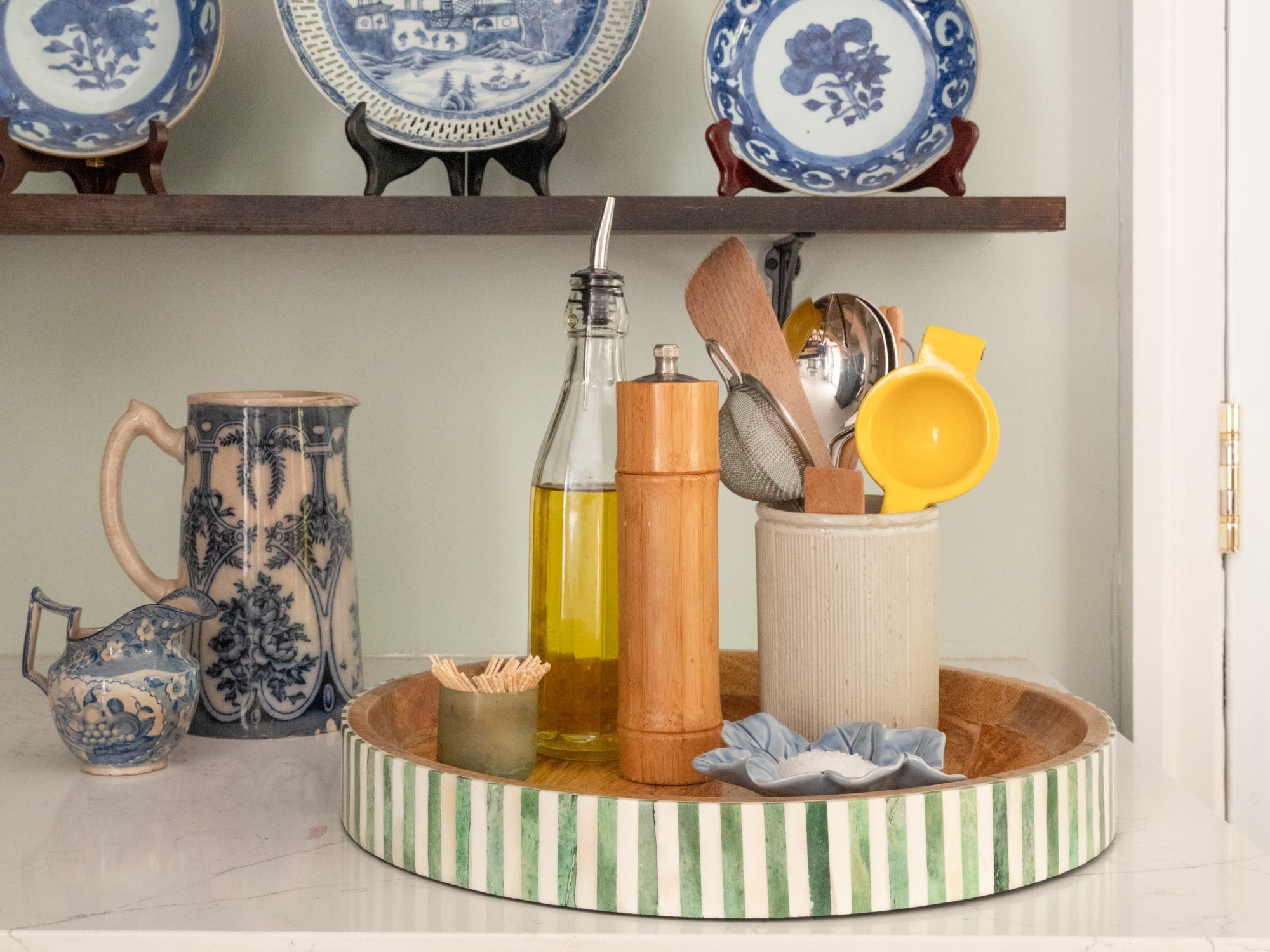 Round Inlay Tray | Green | Striped