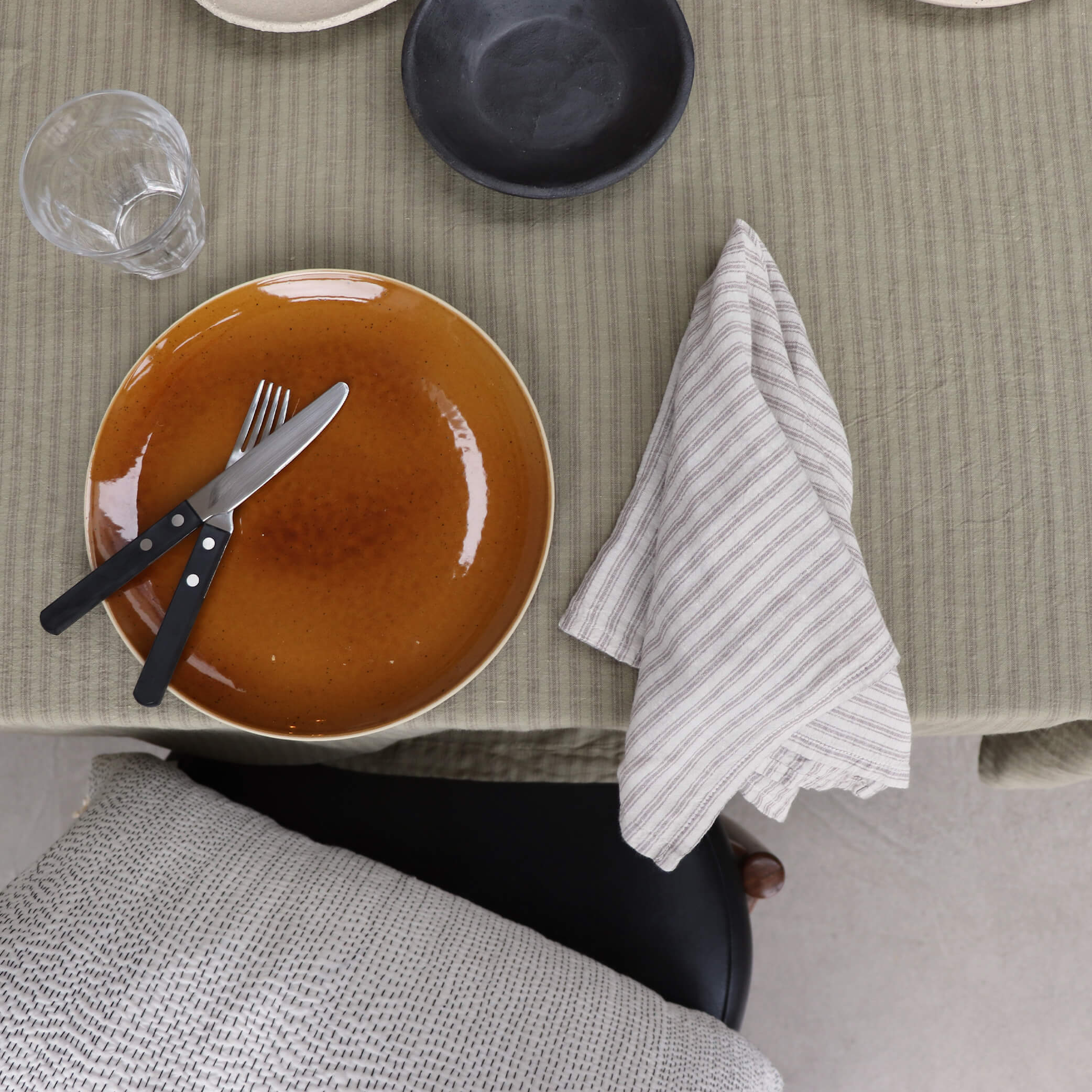 Washed Linen Cotton Ticking Stripe Tablecloth - Olive