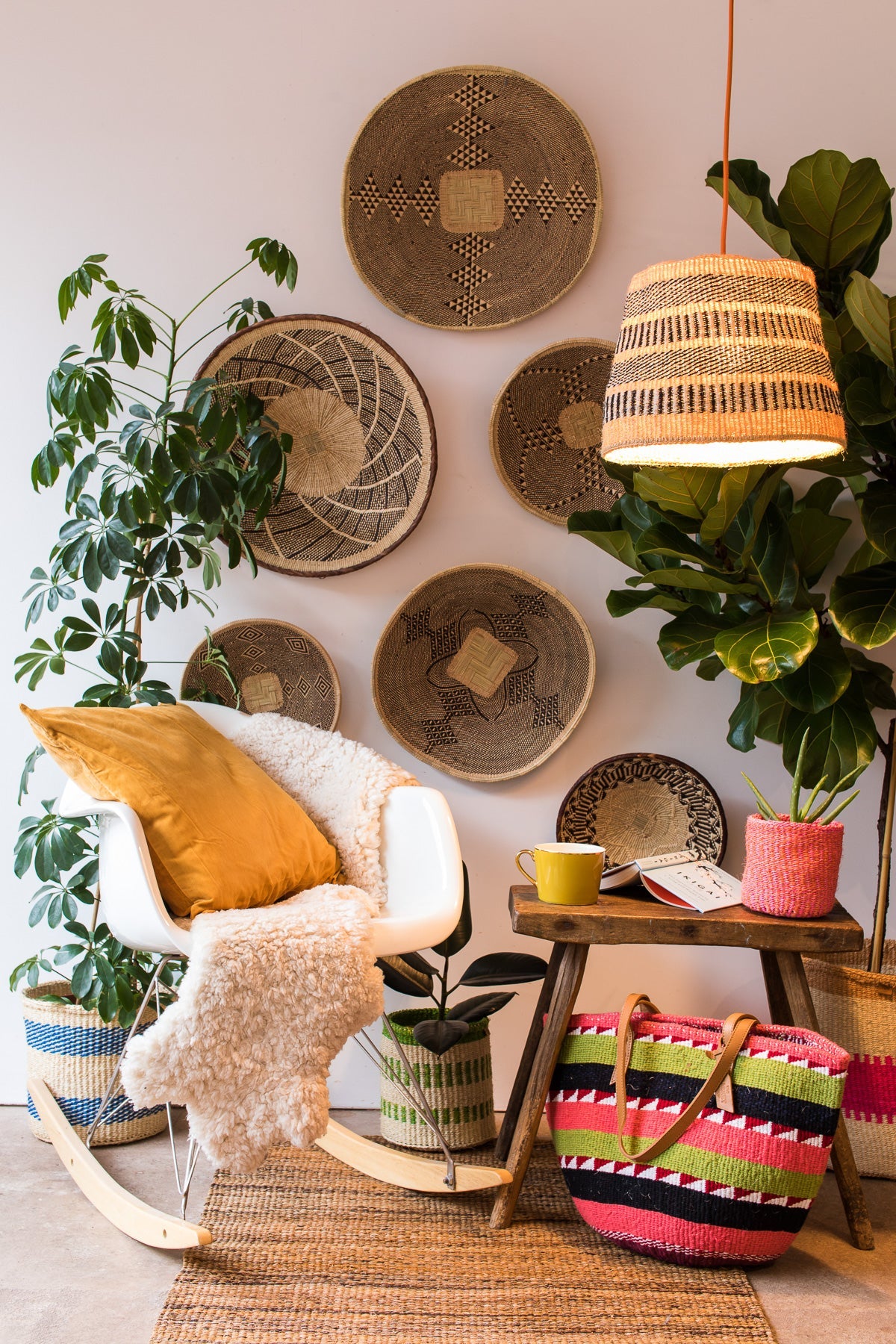 KUNI: Black/Natural Vertical Striped Pendant Shade