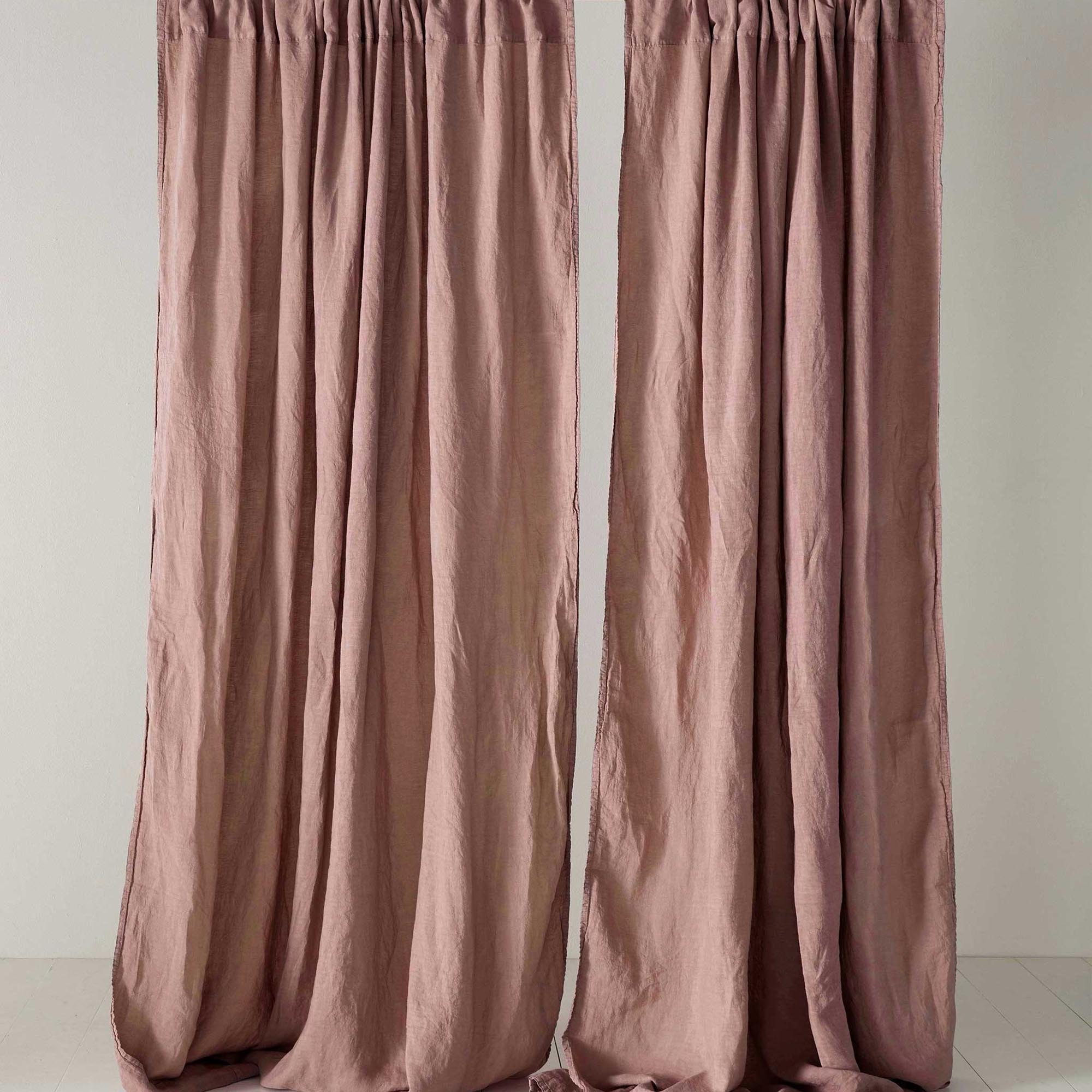 100% Linen Loop Top Single Curtain | Vintage Rose