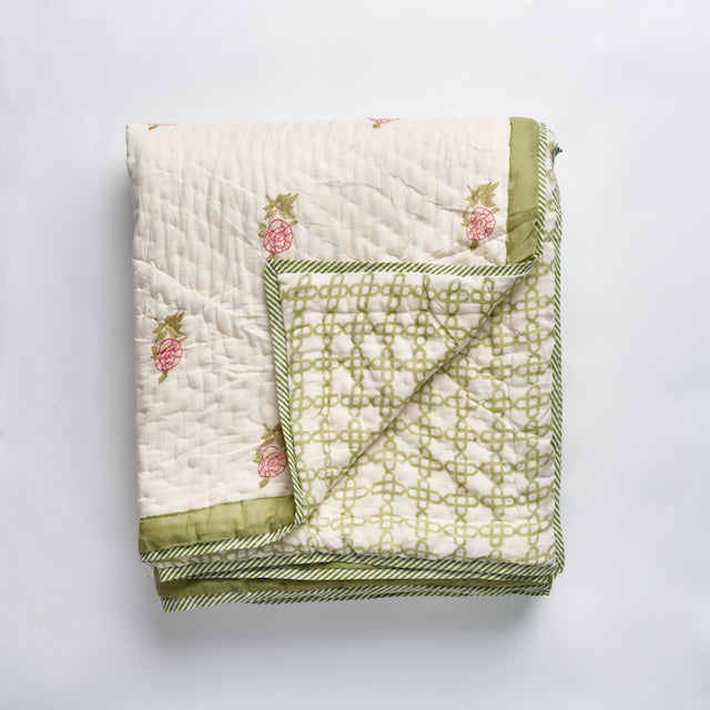 Pink Rose Bed Quilt