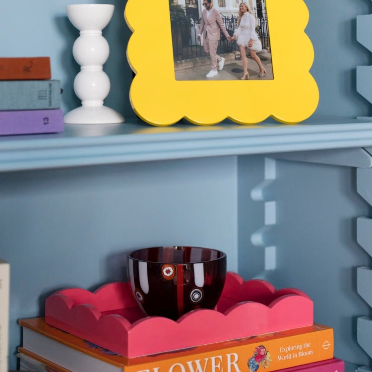 Watermelon Pink Small Lacquered Scalloped Tray