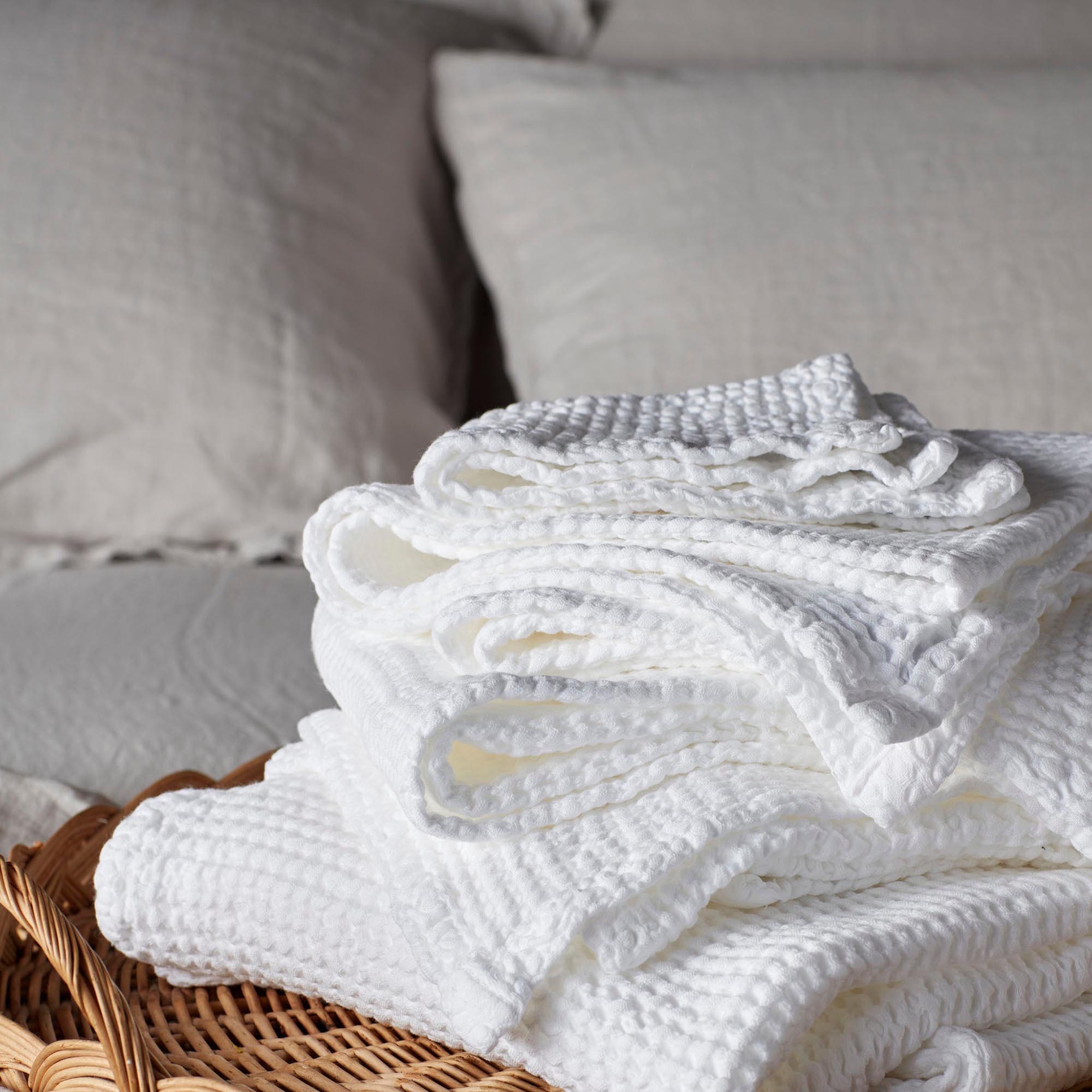 100% Cotton Waffle Towels | White