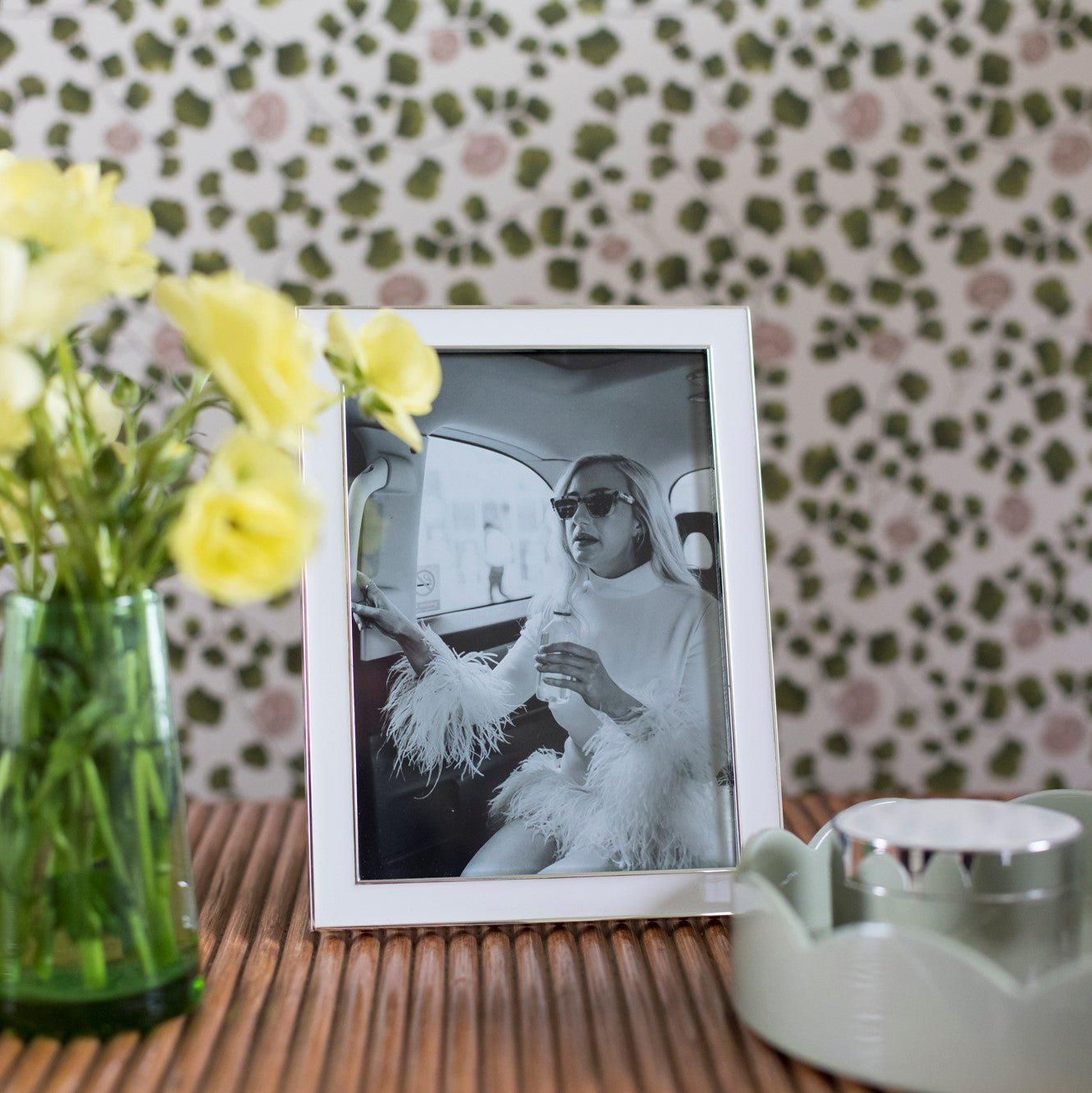 White Enamel & Silver Frame