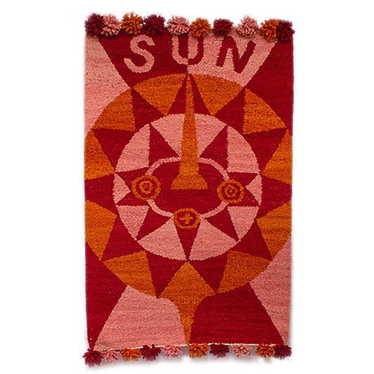 Woven Kenyan Wall Hanging | Rug 'Bright Pink Sun Mask'