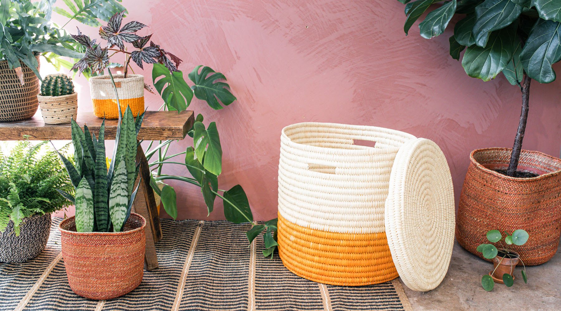 Wapi Orange Colour Block Lidded Laundry Basket