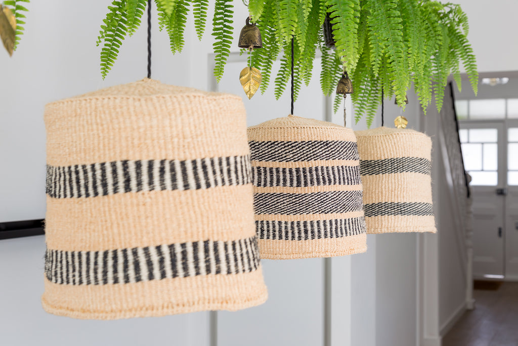 KUNI: Black/Natural Vertical Striped Pendant Shade