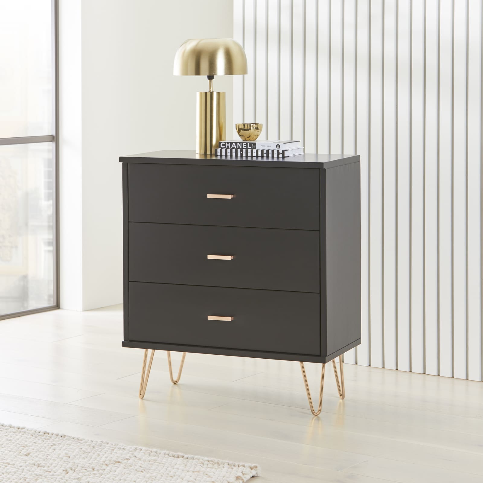 Monroe Solid Wood Black Chest of 3 Drawers