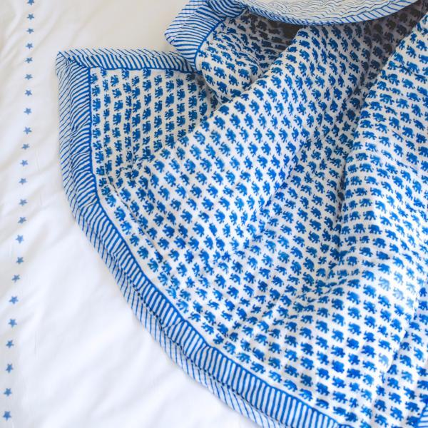 Blue Elephant Cotton Quilt