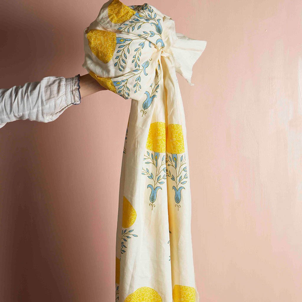 Marigold Block printed Fabric Linen Yellow