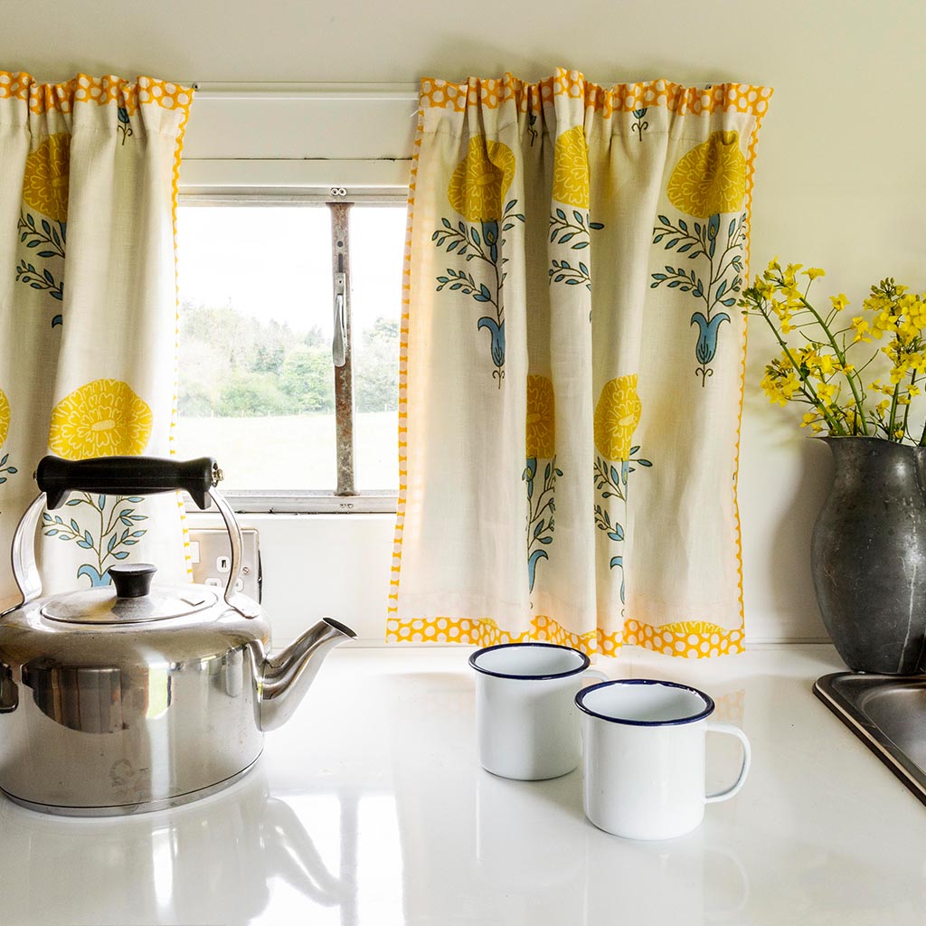 Marigold Block printed Fabric Linen Yellow