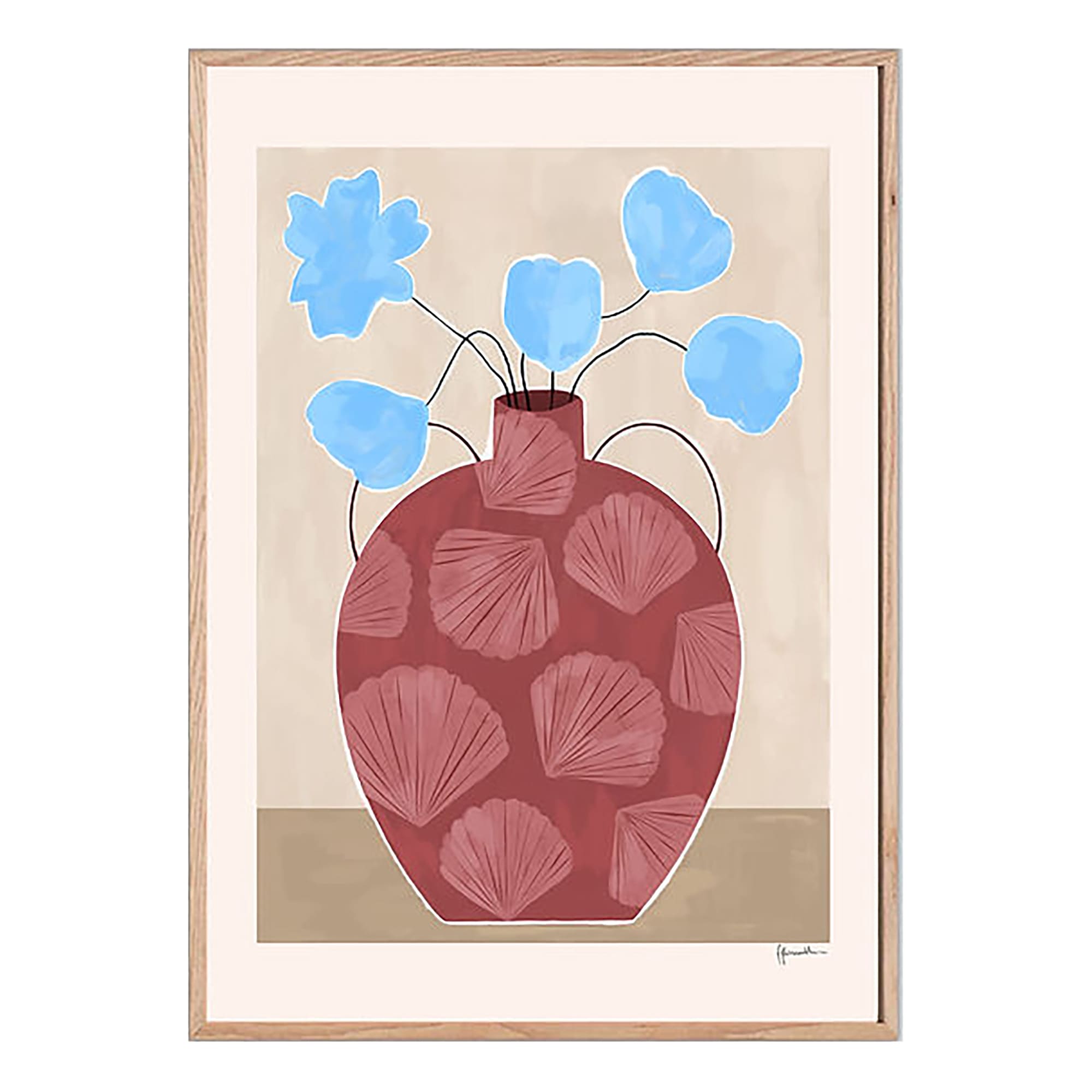 Blue Flowers In Shell Vase