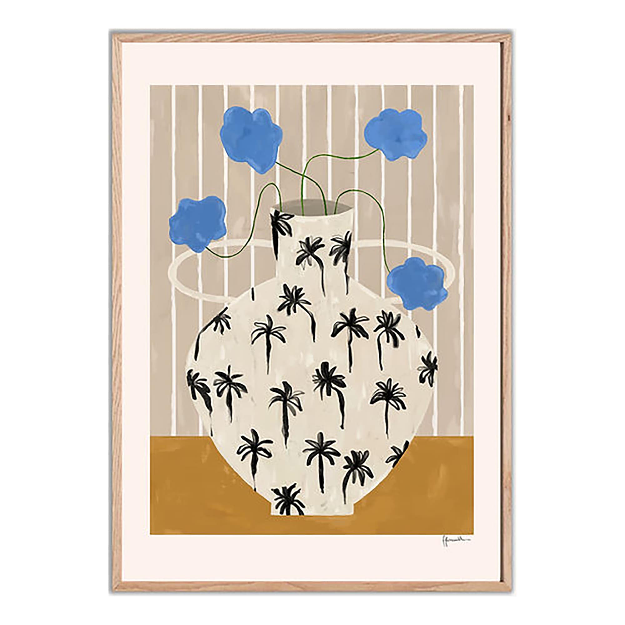 Blue Flowers In Palm Tree Vase
