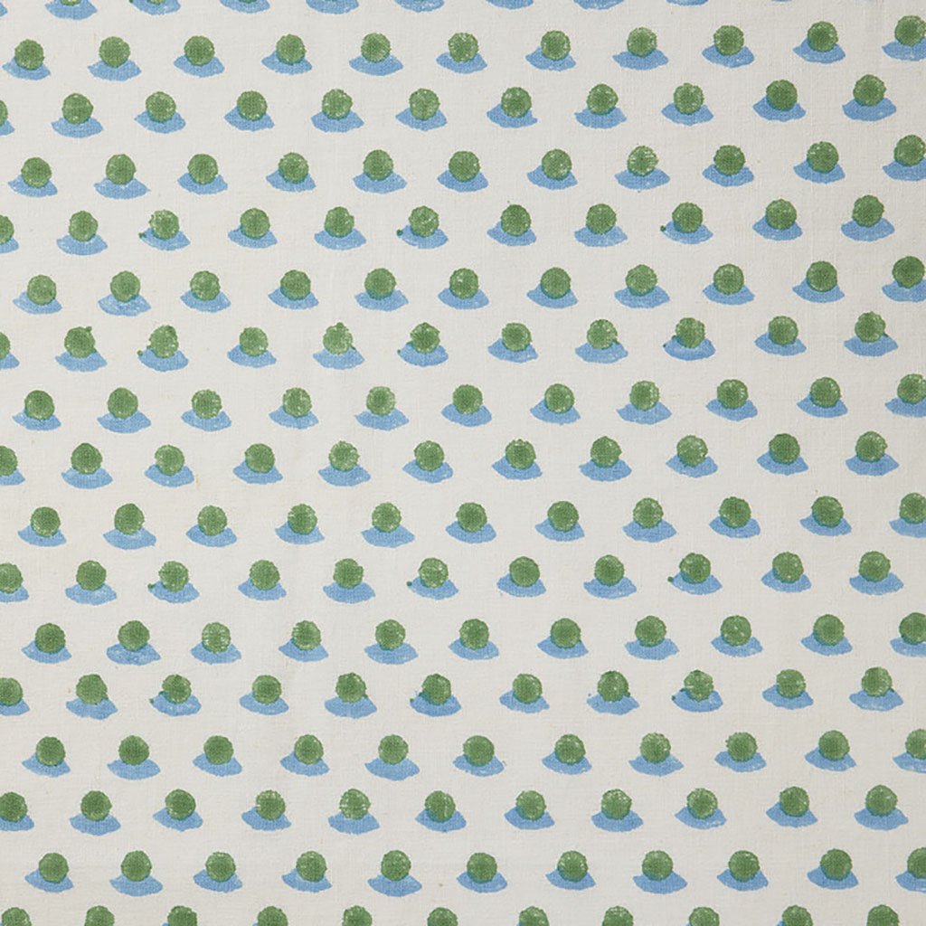 Berry Block printed Fabric Linen/Cotton Grass/Sky