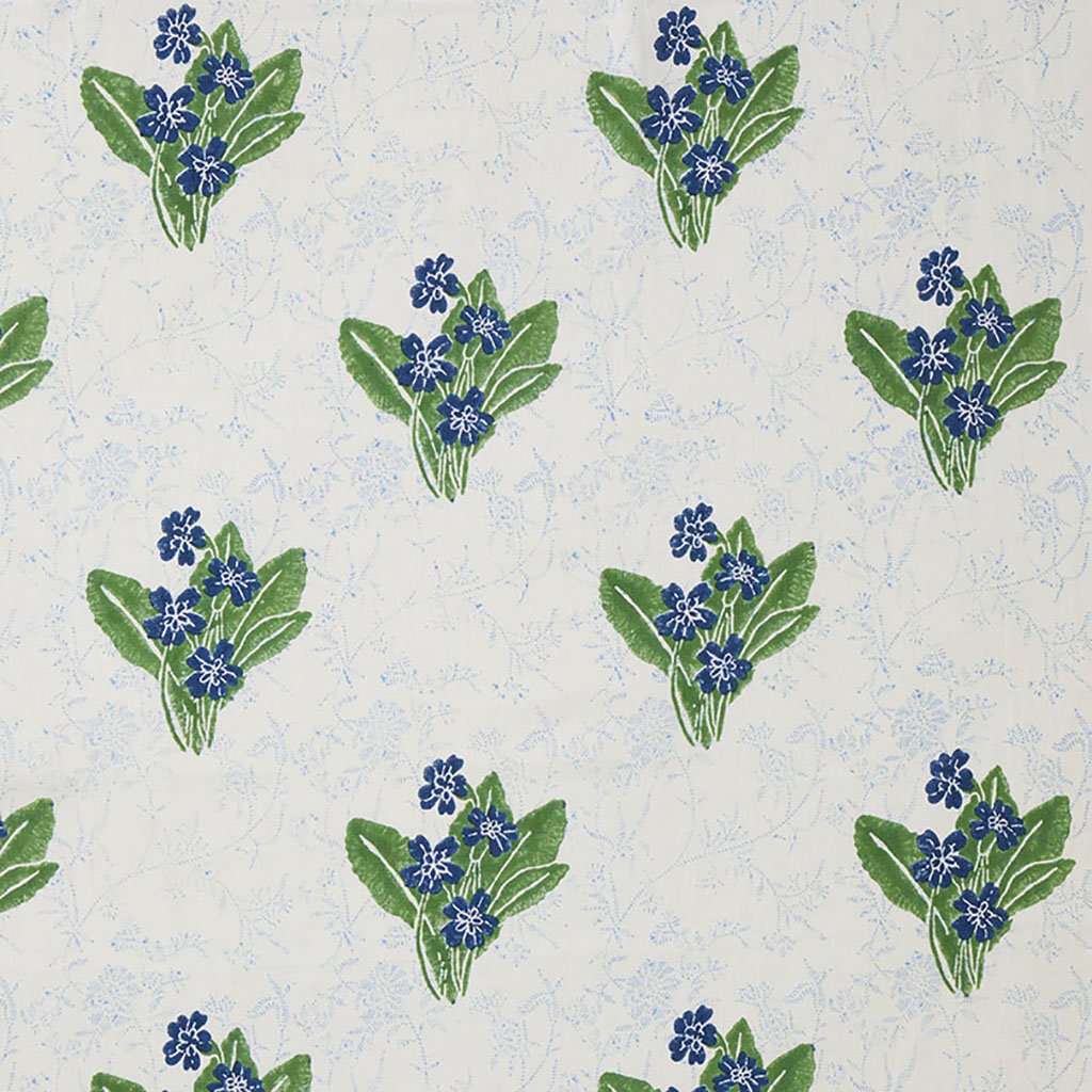 Primrose Block Printed Fabric  | Grass/Sky