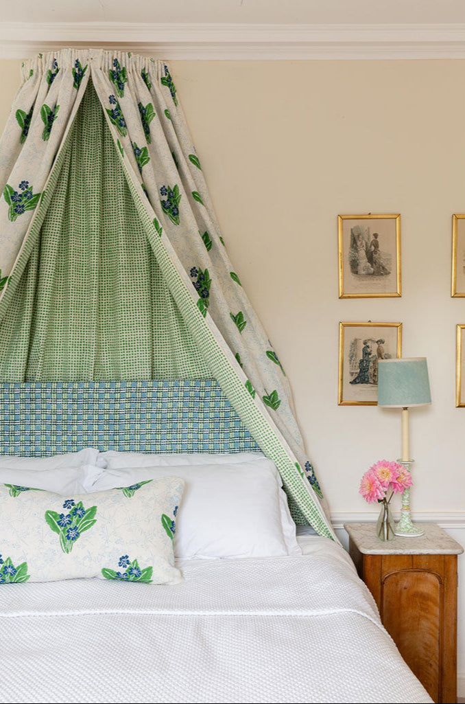 Primrose Block Printed Fabric  | Grass/Sky