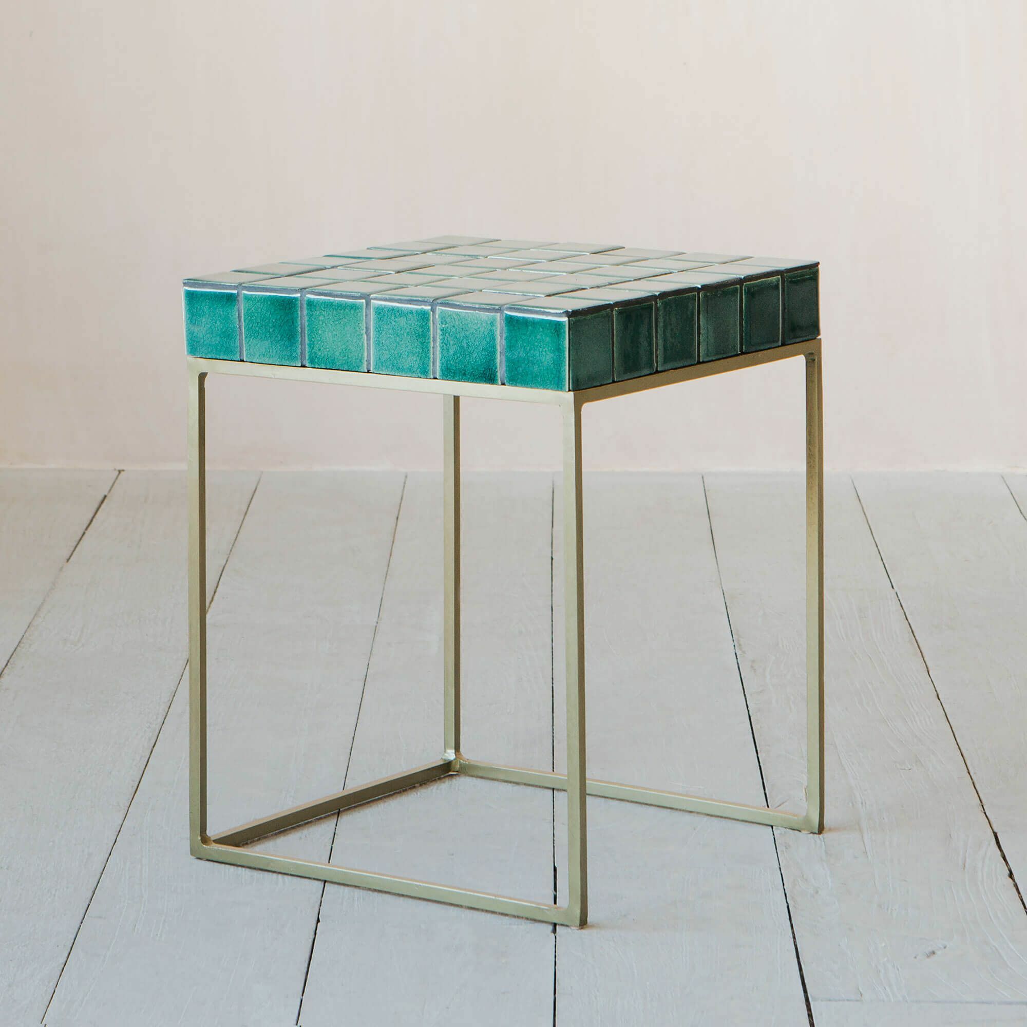 Rhia Green Stoneware Tile Side Table