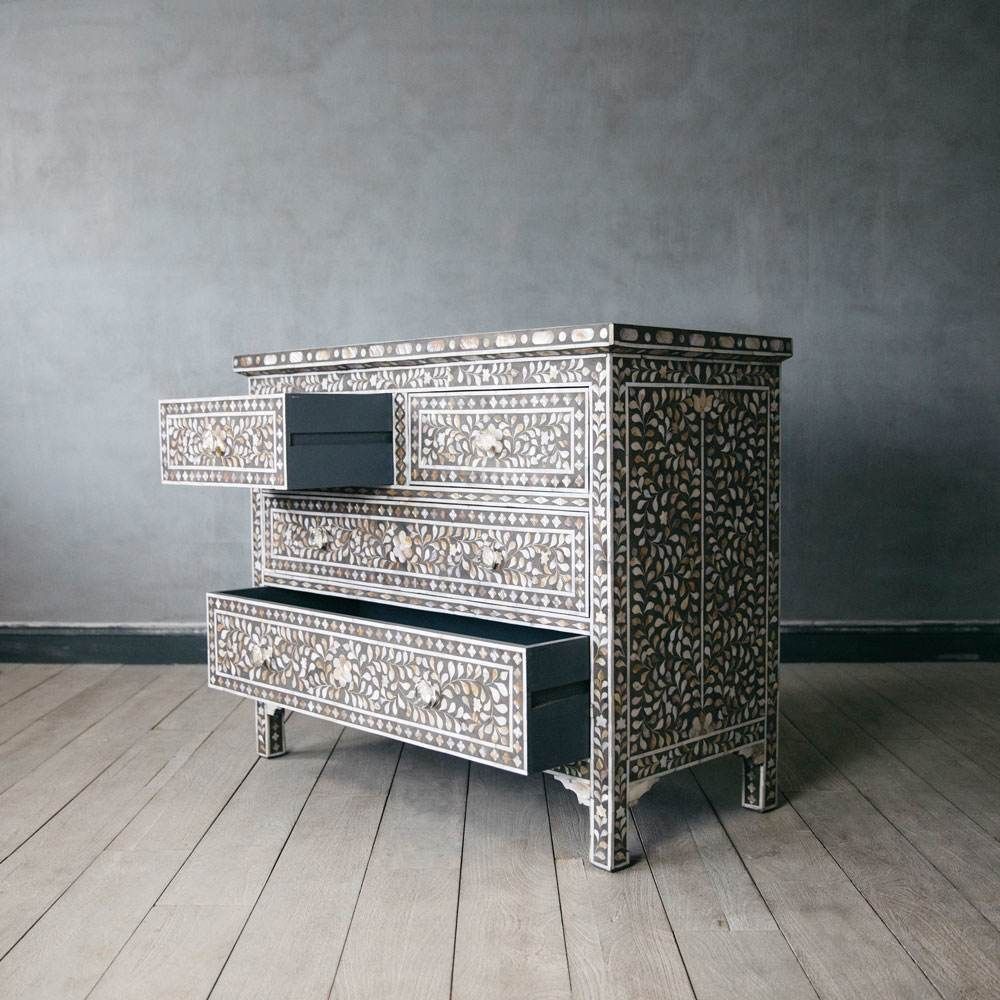 Classic Grey Mother of Pearl Chest Of Drawers